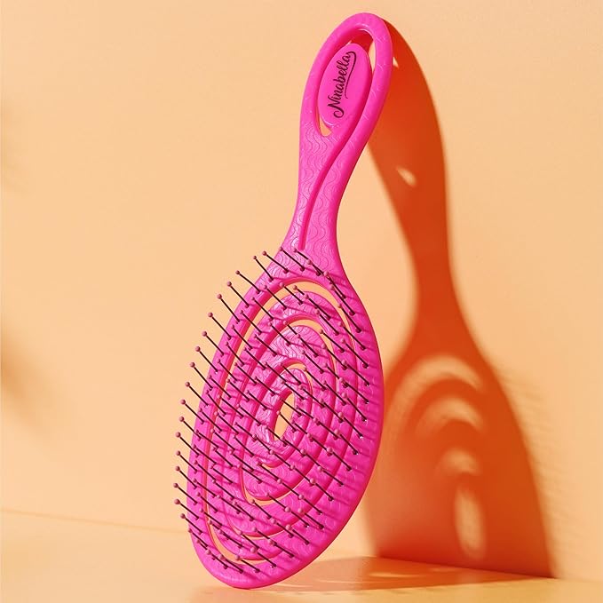 Ninabella Spiral Hairbrush - Detangle Hair Brush - For Brushing Wet or Blow Dry Hair - Detangler Vent Brush - Neon Pink
