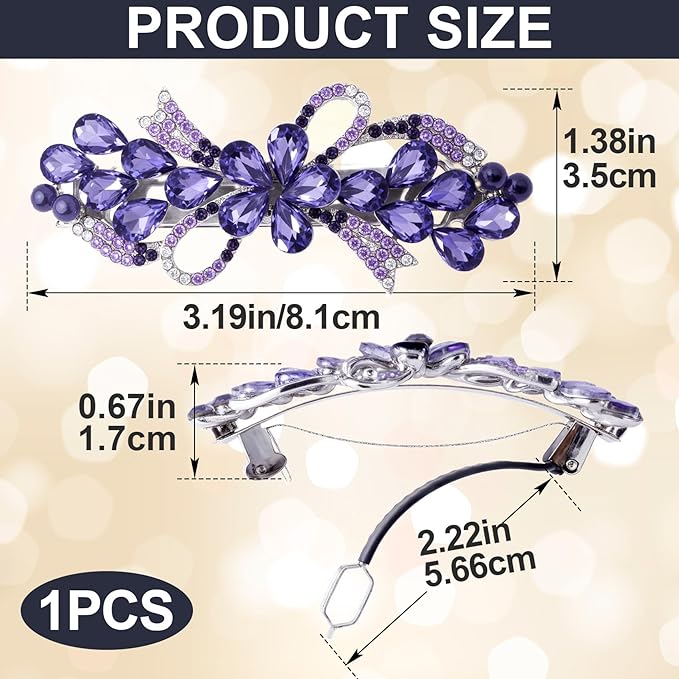 Joez Wonderful Rhinestone Hair Clip Sparkly Crystal Barrettes French Wedding Prom Engagement Pageant First Communion Hair Decorative Accessories for Women Long Hair (Bow Purple, 1 Pcs)
