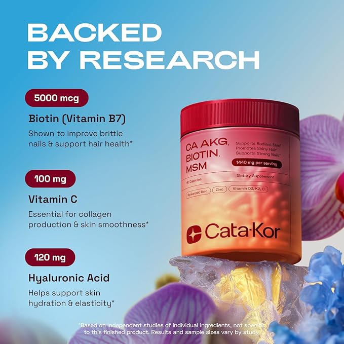 Hair Skin and Nails Supplement with Ca AKG | MSM | Hyaluronic Acid | Biotin | Vitamin C & Vitamin D3 K2 – Supports Radiant Skin, Promotes Shiny Hair & Strong Nails –270 Capsules (3 Pack)