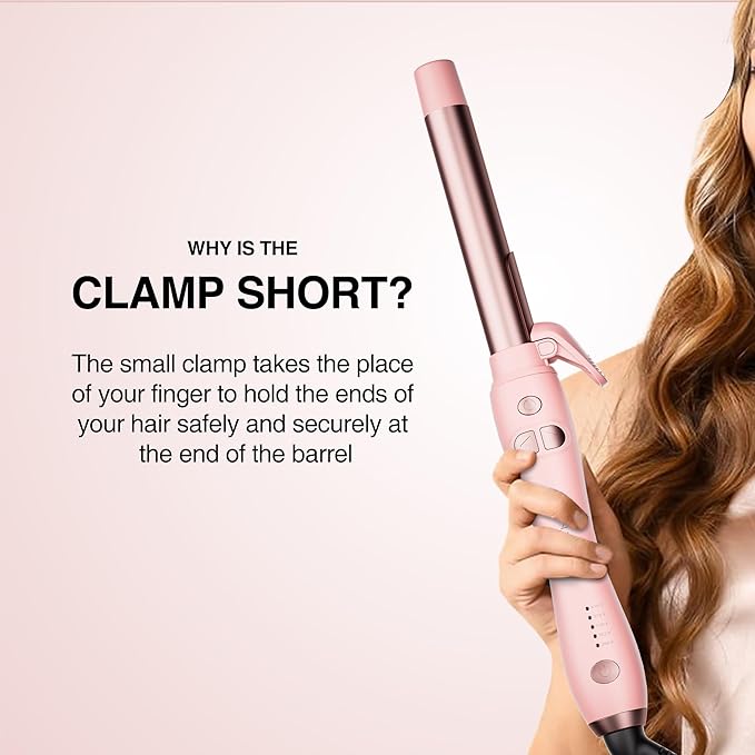 Extra-Long Barrel Rotating Curling Iron with Short Clamp, Automatic Curling Iron 1 Inch Creates Loose Curls – for Medium and Long Hair, High Heat 410°F, Instant Heat up, Double Ceramic, Dual Voltage