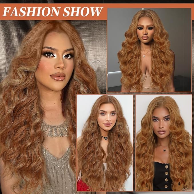 Synthetic Lace Front Wigs Pre Plucked Long Wavy 13x4 HD Lace Ginger Blonde Skunk Stripe Wig 100% Futura Premium Lace Wigs For Black Women 26 Inch Ready to Wear Daily Party Use