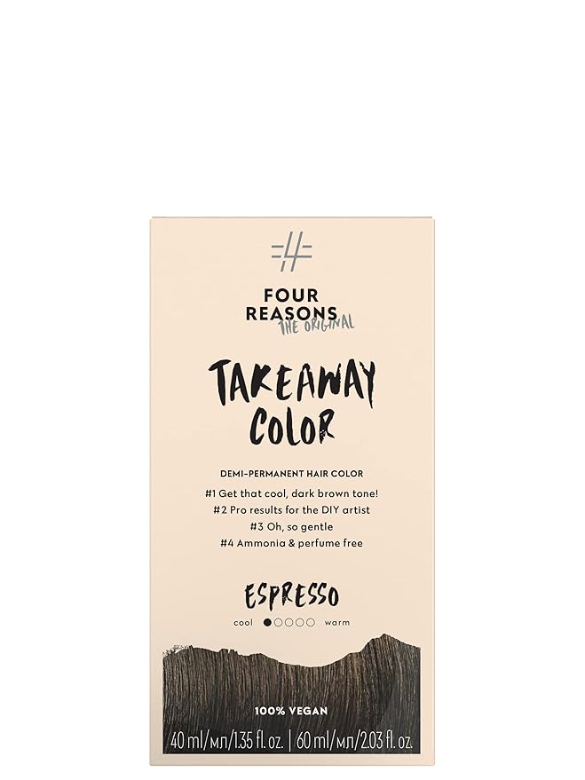 Four Reasons Original Takeaway Color - Espresso – 4.1 Cool dark brown - Demi-Permanent Hair Color - Ammonia-Free and Fragrance-Free Hair Dye - 100% Vegan & Cruelty Free