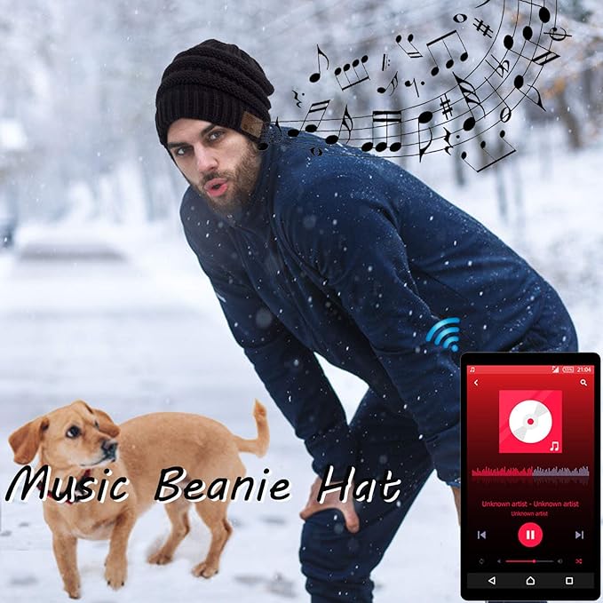Wireless Music Beanie Hat for Men Women Unisex Winter Warm Soft Knit Cap Beanie with Wireless Headphone Headset Stereo HD Speaker Mic Boys Girls Tech hat