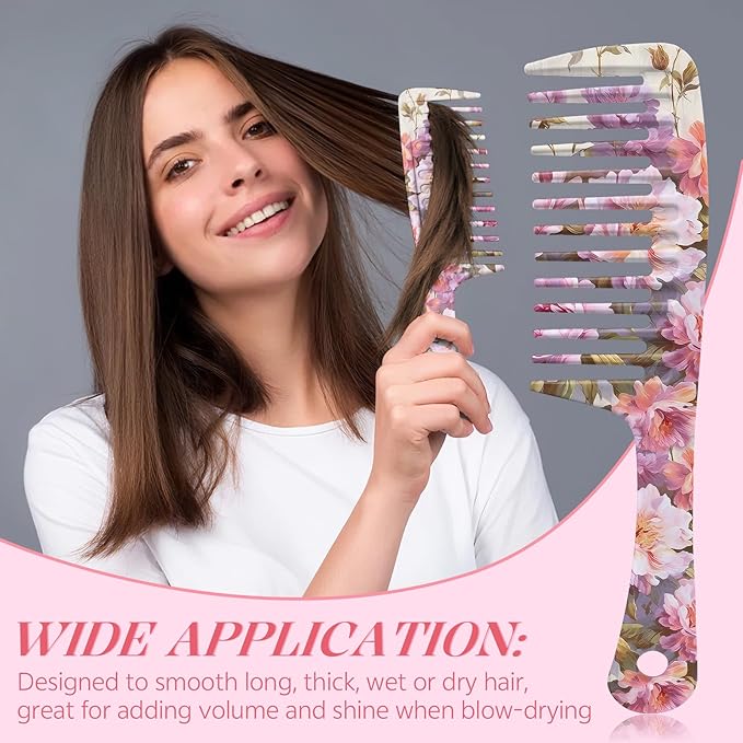 Wide Tooth Comb,Effortless Tangle Removal for Curly, Wet, Long Hair Wet,Cute Aesthetic Design for Women Men and Girls (Purple-01)
