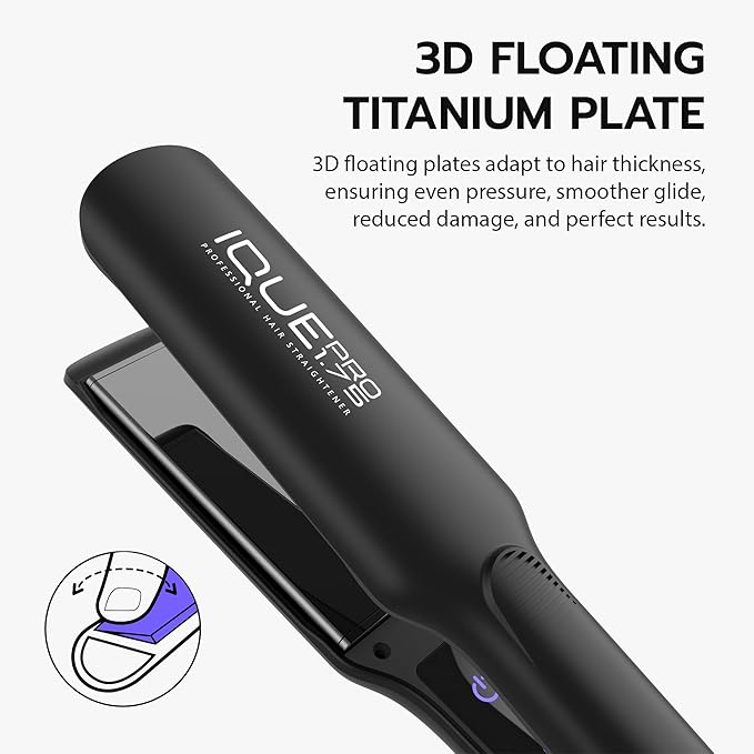 iQUE Flat Iron Hair Straightener & Curler 2-in-1 | Titanium Plates with Ionic Function | Heats in 2 Sec | Adjustable Temp up to 480°F | LCD Display | Dual Styling Tool | Dual Voltage 100-240V | 1.75"