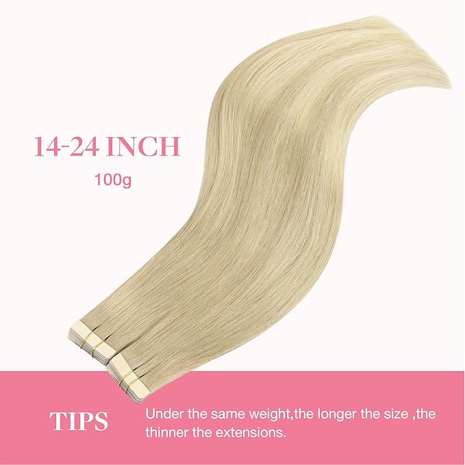 GOO GOO Tape in Hair Extensions Human Hair, 18ET90A Natural Blonde Balayage, 22inch 100g 40pcs, Skin Weft Seamless Invisible, Silky Straight with Thick Ends, Remy Human Hair