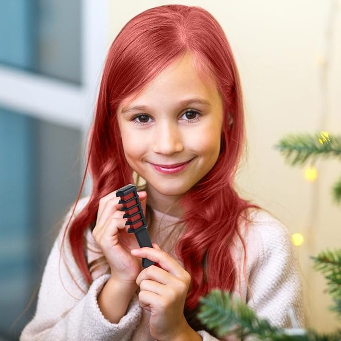 MSDADA New Hair Chalk Comb Temporary Hair Color Dye for Girls Kids, Washable Hair Chalk for Girls Age 4 5 6 7 8 9 10 Birthday Cosplay DIY, Halloween, Independence Day(Red & Blue)