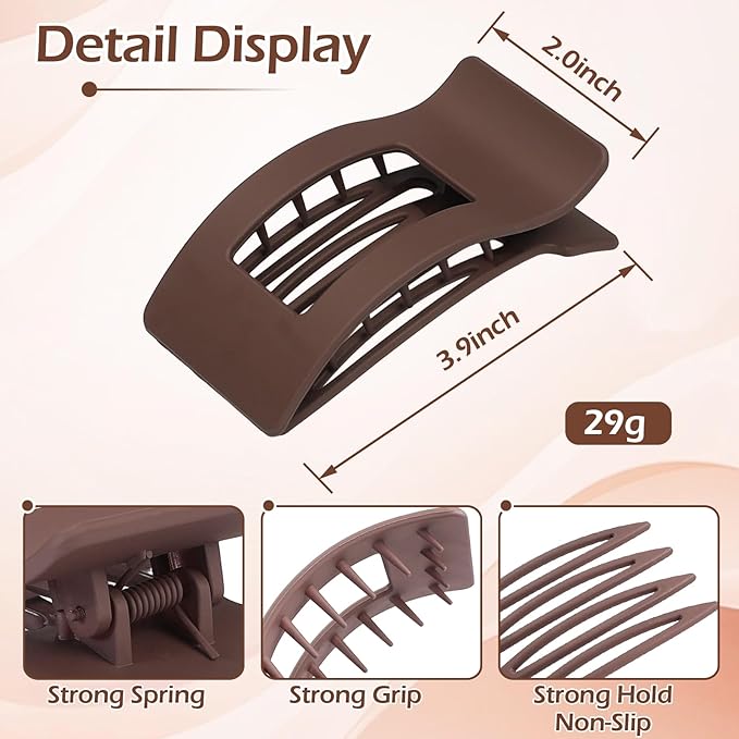French Flat Hair Clips for Women 6pcs Hair Claw Clips for Thick or Thin Hair Matte Claw Clips for Girls Barrettes Non-Slip Strong Hold Hair Accessories for Women (Brown)