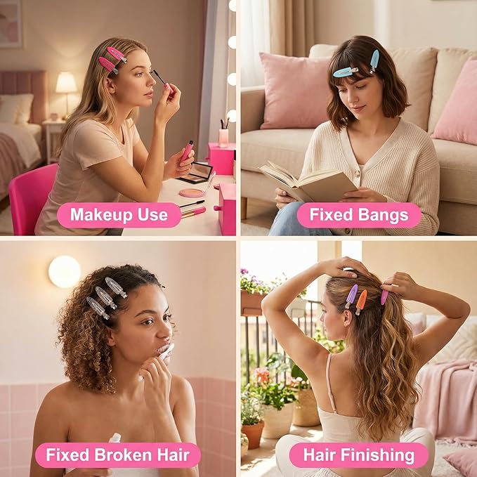 No Crease Hair Clips Makeup Pin Curl Clip Bulk 40Pcs Multicolor No Bend Dent Bang Creaseless Hair Clips for Makeup Application Bangs Hairpin Setting Pins Clip for Women Styling (M.Pink)