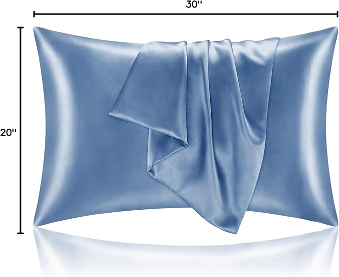 BEDELITE Satin Pillowcase for Hair and Skin, Super Soft and Cooling Similar to Silk Pillow Cases 2 Pack with Envelope Closure, Gift for Women Men(20"x30" Queen Size, Airy Blue)