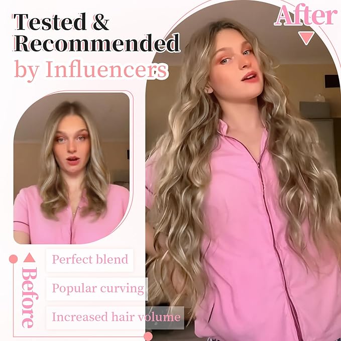 KooKaStyle Clip in Synthetic Hair Extensions Long Wavy 4PCS Thick Hairpieces Brown mix Ash Blonde P10/88 Fiber Double Weft Natural Hair Extensions 20 Inch for Women