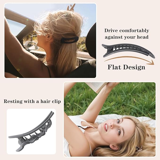 5 PCS Flat Hair Clips, Medium Lay Flat Claw Clips for Women Girls, 2 Styles Stylish Matte Non-slip Hair Claws for Thick Thin Hair(Pink&Purple)