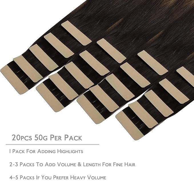 WENNALIFE Tape in Hair Extensions Human Hair, 20pcs 18 inch 50g Balayage Dark Brown Mixed Chestnut Brown Remy Tape Hair Extensions Real Human Hair Extensions Coloured