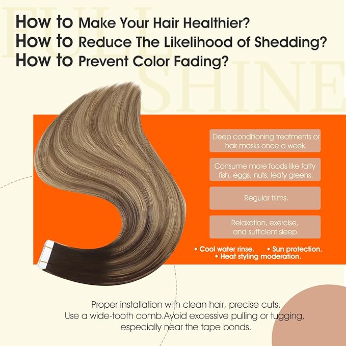 Full Shine Human Hair Tape in Extensions Color 2/8/27 Balayage Tape in Hair Extensions Real Human Hair 12 Inch Hair Extensions Human Hair 30Gram Double Sided Tapes Extensions 20Pcs for Wedding