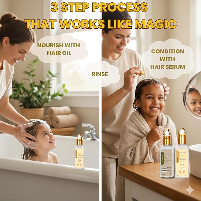 REVATOLOGY Kids & Baby Hair Growth System - Kids Hair Serum+Hair Oil Bundle (Made in USA) Natural, Chemical-Free, Nourishes, Strengthens & Promotes Healthy Growth – Safe Daily Formula for Boys & Girls