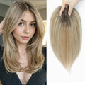 YAMI Hair Toppers for Women Fluffy Human Hair Topper 10inch Handmade Swiss Base Hairpieces 360° Cover Hairloss (Honey Blonde with Dark Brown Root)