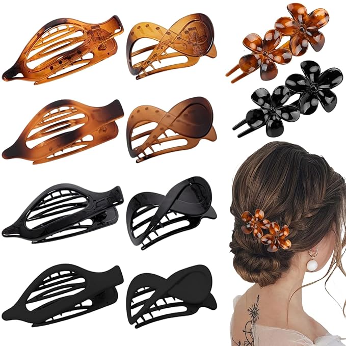10 Pcs Flat Hair Clips for Women, Lay Flat Claw Clips French Glossy Claw Clips for Thick & Thin Hair No-Slip Hair Claw Strong Hold Barrettes Hair Clamps for Women