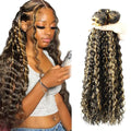 Honey Blonde Bundles Human Hair Highlight Deep Wave Bundle Brazilian Virgin Remy Hair 3 Bundles 14 16 18 Inch Niegmeag 2 Tone Black and Blonde Deep Wave Bundle 300g