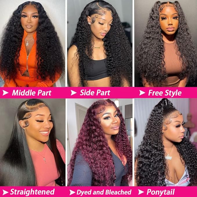 30 Inch Lace Front Wigs 180% Density Curly Wigs for Black Women 13x4 HD Transparent Lace Frontal Wigs Wet and Wavy Lace Front Wigs Pre Plucked with Natural Baby Hair
