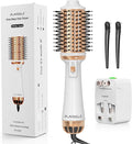Plavogue Dual Voltage Blow Dryer Brush for European Travel,110V-240V Hot Air Brush with Volumizer, Negative Ionic Anti-Frizz - Styling Brush with Ceramic Coating for Long/Mid Hair Types, Oval Shape