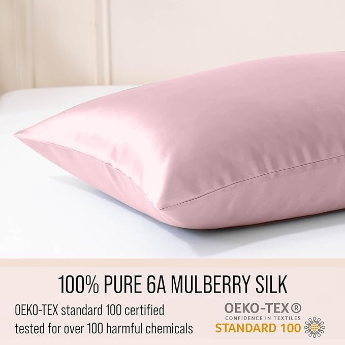 Bella Coterie Luxury Silk Pillowcase for Hair and Skin | 30 Momme | 100% Pure 6A Mulberry Silk | Super Soft | Perfectly Plush [Standard, Pink Peony]