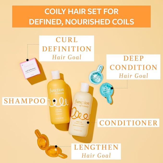 Function of Beauty Coily Hair Set with Shampoo, Conditioner & Add-In Booster Treatment - Curl Definition, Lengthen & Deep Condition Booster Shot to Enhance Shampoo, Conditioners & Hair Care Products