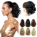 Black Ponytail Extensions,9" Short Curly Wavy Claw Clip Pony tails Hair Extensions Natural Soft Synthetic Hairpiece for Women