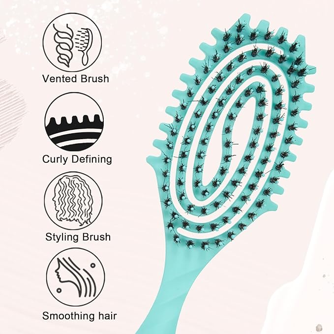 Curly Defining Brush, 1-Pack Vented Hair Brushes Blow Dry and Wet Detangling Curly Styling Hair Brush (Light Green)
