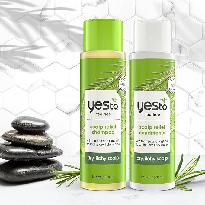 Yes To Tea Tree & Sage Oil Shampoo and Conditioner, Soothing Dry Itchy Scalp, Natural, Vegan & Cruelty-Free, 12 Fl Oz