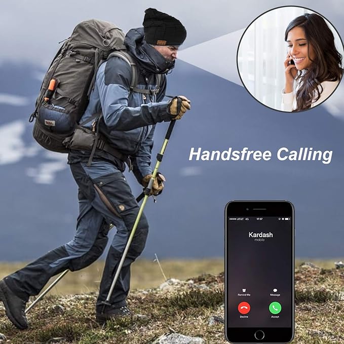 Wireless Beanie Hat for Men Women Wireless Headset Headphones Music Audio Unisex Women Boys Girls Winter Cap with Mic Stereo Speaker Handsfree Outdoor Sports Earphones