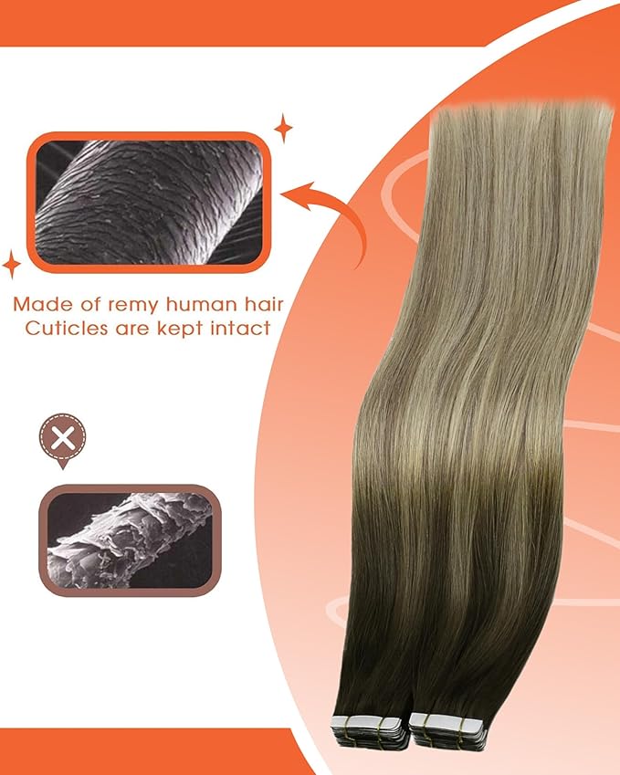Sunny Tape in Hair Extensions Human Hair Dark Brown Balayage Blonde Hair Extensions Real Human Hair Tape ins 12 Inch Tape in Extensions 20Pcs 30g
