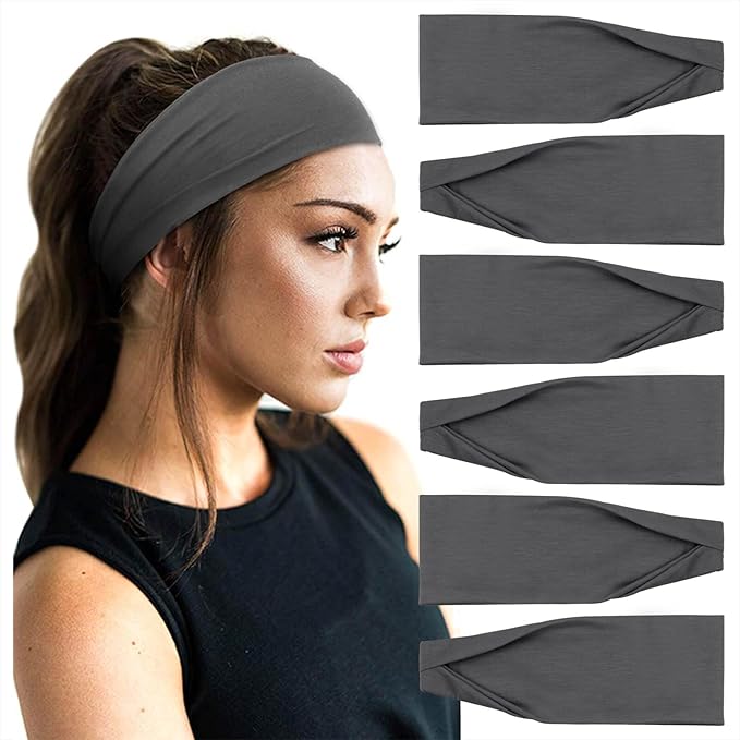 DRESHOW Yoga Sports Headbands for Women Elastic Non-Slip Headbands Workout Running Hair Bands 6 Pack