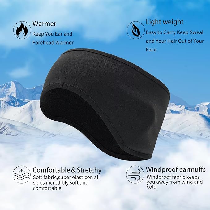 Ear Warmers for Men and Women & Ear Warmers for Cold Weather Headband (Black + Black, One Size)