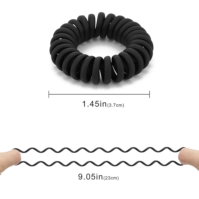 Matte Coil Ponytail Holders (Black, 10 Pcs) - No Crease Plastic Spiral Hair Ties for Thick and All Hair Types