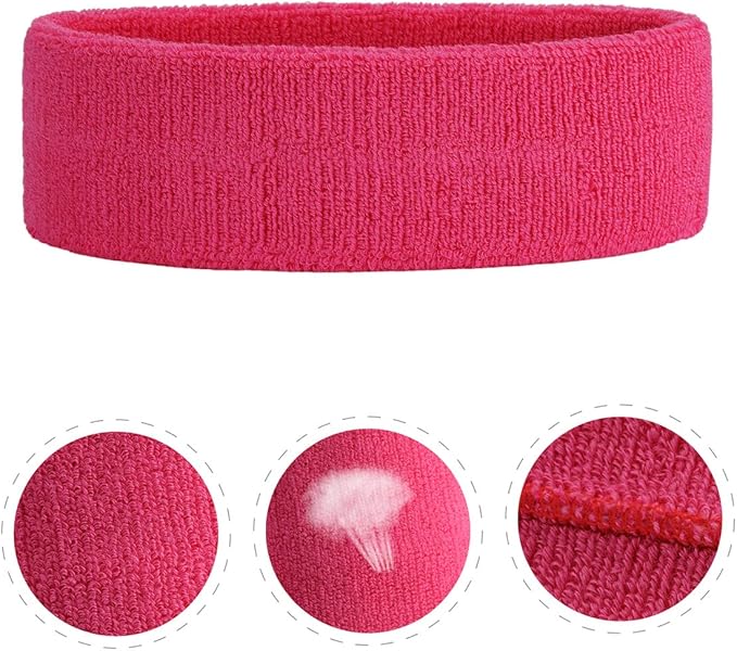 ONUPGO Sweatband Headbands for Men & Women -12PCS Sports Headbands Moisture Wicking Athletic Cotton Terry Cloth Headband for Tennis,Basketball,Football,Gym,Working Out
