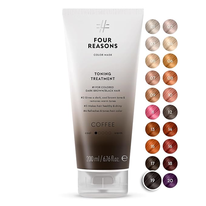 Four Reasons Color Mask - Coffee - (27 Colors) Toning Treatment, Color Depositing Conditioner, Tone & Enhance Color-Treated Hair - Semi Permanent Hair Dye, Vegan and Cruelty-Free, 6.76 fl oz