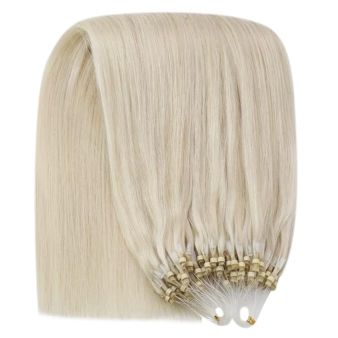 YoungSee Micro Bead Hair Extensions Blonde 14In Microlink Hair Extensions Human Hair Platinum Blonde 50g 50s Micro Ring Hair Extension Blond Beaded Hair Extension Silky Straight for Short Hair