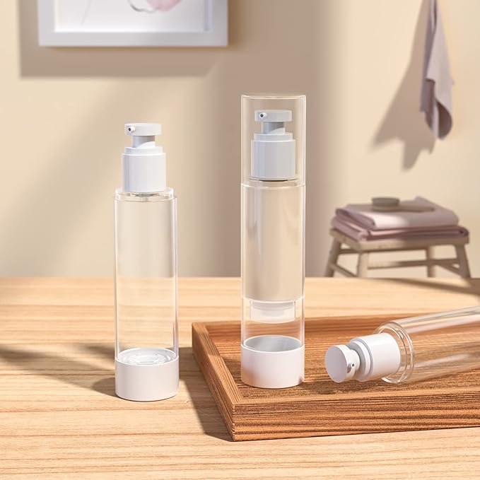 LONGWAY 3.4 Oz 100ml Clear Airless Cosmetic Cream Pump Bottle Travel Size Dispenser Refillable Containers/Foundation Travel Pump Bottle for Shampoo (Pack of 6)