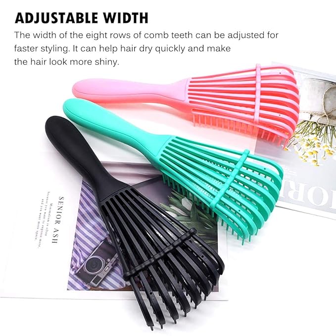 Hair Brush, Detangling Brush for Afro America/African Hair Textured 3a to 4c Kinky Wavy/Curly/Coily/Wet/Dry/Oil/Thick/Long Hair, Knots Detangler Scalp Massage Comb (2 pcs, Black-Purple)