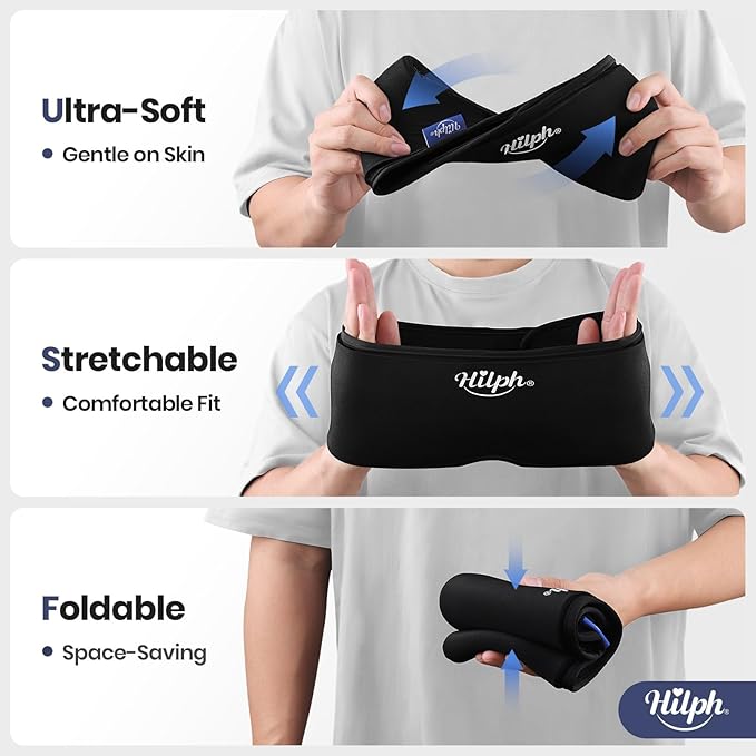 Hilph Adjustable Migraine Relief Cap with Thickened Gel Cold Compress, Headache Relief Cap, Face Cooling Mask Gel Head Wrap for Tension, Stress & Hangover, Soothing Gifts for Women Men Black