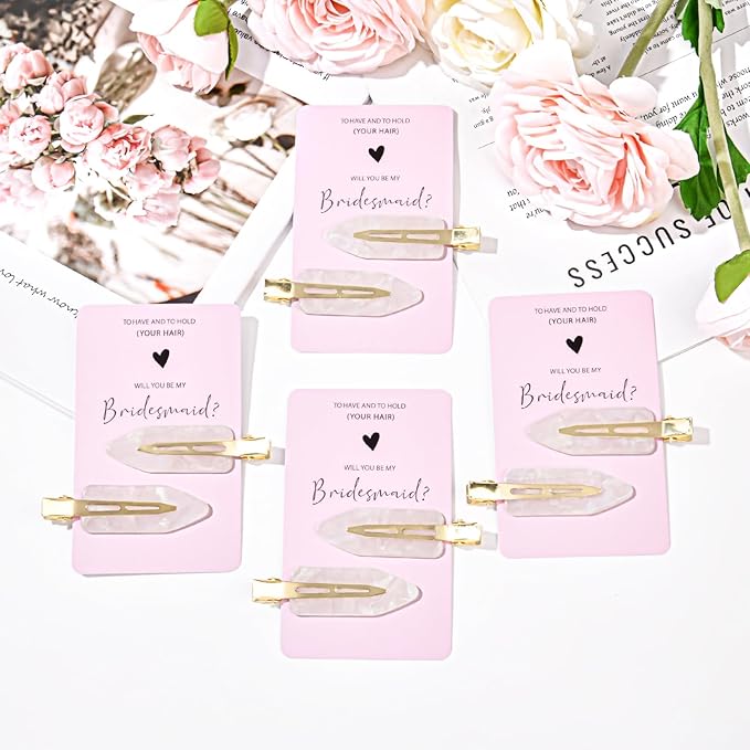 20PCS Bridesmaid Hair Clips - No Bend, Creaseless White Hair Clips for Bride, Women & Girls (20Pcs/10Cards)