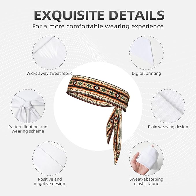 Men Women Cool Sports Sweatband Head Accessories for Yoga Fitness Spa, Elastic Multifunction Abstract Geometric Ethnic Tribal Style Hair Band Headdress