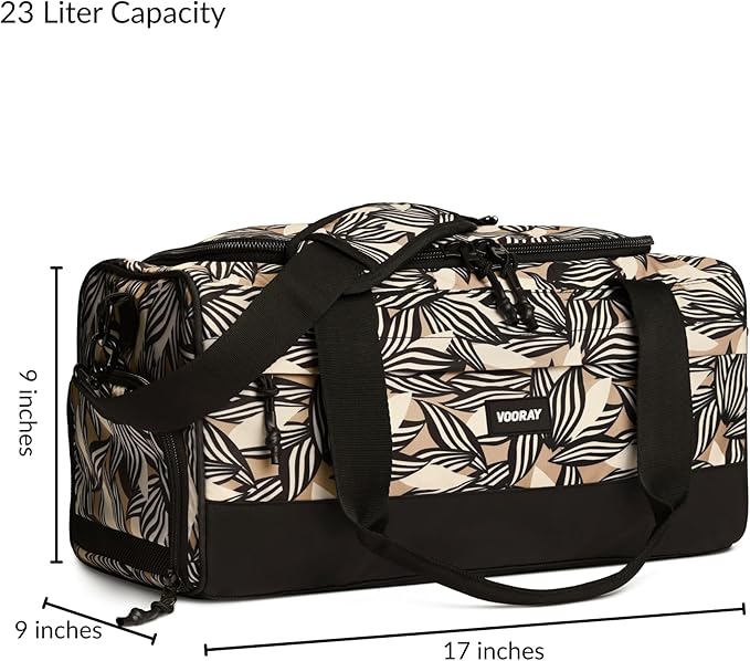 Vooray 22L Boost Duffel Bag – Small Travel & Sports Gym Bag for Women and Men with Shoe Pocket, Weekender for Overnight Football, Travel, Hospital Stays or Workout, Textured Leaves