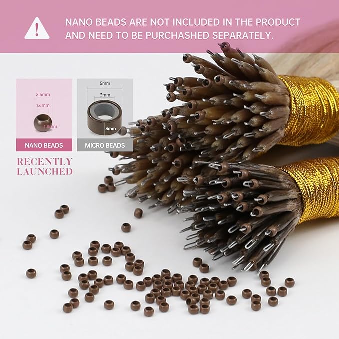 YoungSee Nano Bead Hair Extensions Red Nano Ring Hair Extensions Human Hair 20 Inch Nano-Loop Hair Extension Colorful Nano Extension Real Human Hair for Women Highlights 25g 25s