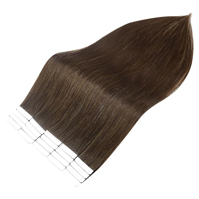 Full Shine Tape in Hair Extensions 18 Inch Seamless Tape in Real Human Hair Extensions Color 4 Medium Brown Skin Weft Hair 40Pcs Double Sided Tapes in Extensions 100Gram Straight Hair Add length