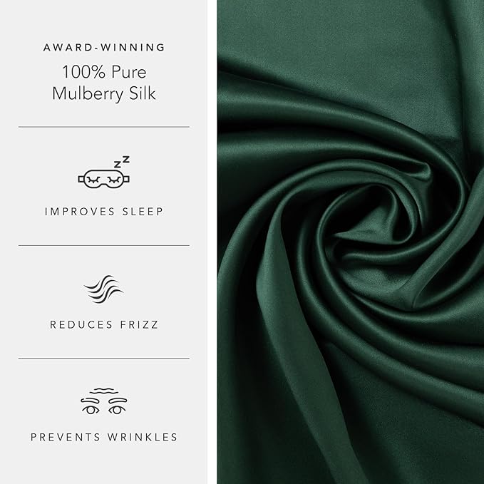Fishers Finery 25mm 100% Pure Mulberry Silk Pillowcase (Dark Green Standard)