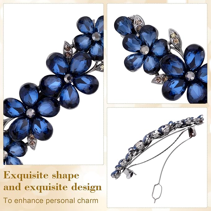 Joez Wonderful Rhinestone Hair Clips, Bridal Hair Accessories for Women, Sparkly Crystal Hair Pins, Fancy Hair Barrettes for Wedding, Bride, Long Hair (Blue Flower, 1 Pcs)