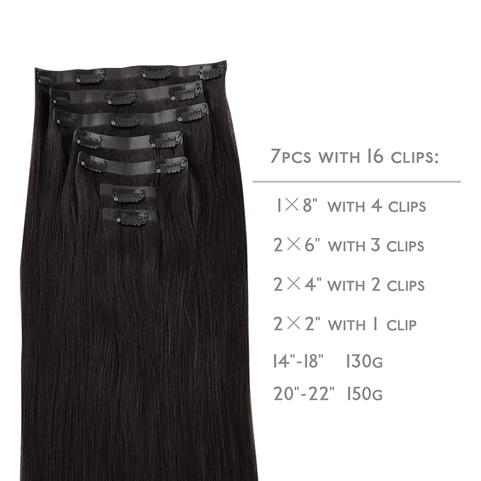 WENNALIFE Seamless Clip In Hair Extensions Human Hair, 24 Inch 160g 7pcs Natural Black Hair Extensions Clip in Human Hair Invisible PU Skin Weft Natural Remy Human Hair Extensions