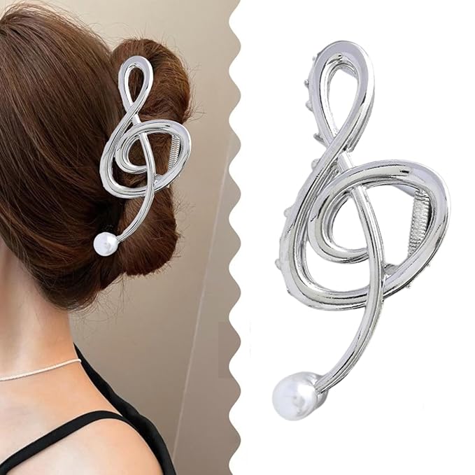 Music Note Hair Clips Metal Music Note Hair Claw Clips Musical Score Hair Claws With Pearl Large Clef Claw Clip Strong Hold Nonslip Hair Jaw Clip for Thin Thick Hair Stylish Hair Accessories for Women