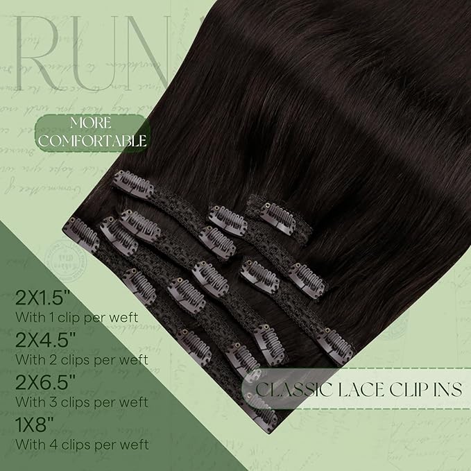RUANTURE Dark Brown Clip in Hair Extensions Human Hair, Real Remy Hair Extensions, Human Hair Clip Ins, Double Weft Thick Hair, Tangle-free, Add Hair Volume,16 Inch 120g 7pcs #2 Darkest Brown